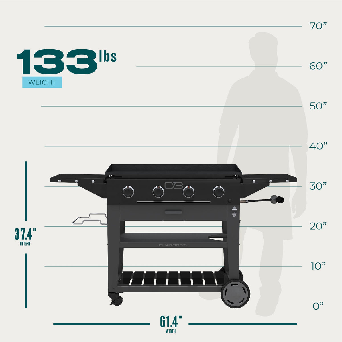 Char-Broil Charbroil® 36" Performance Series™ Propane Gas Griddle with Cart 4 Burner Flat Top Grill, Black 463259124 product view 2