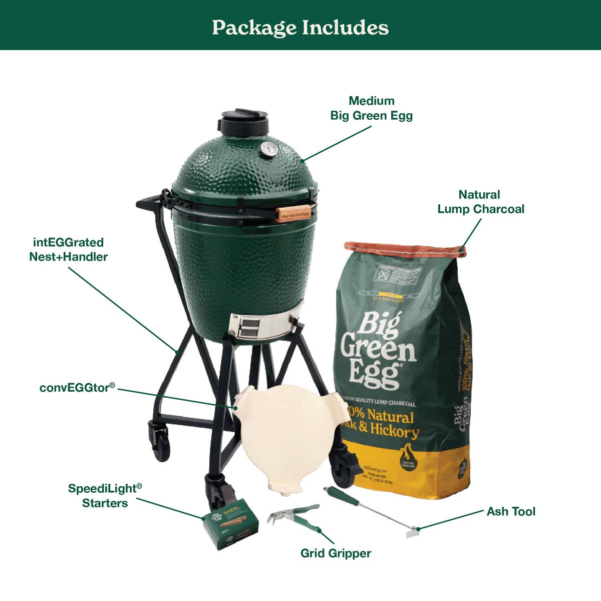 Big Green Egg Medium Big Green Egg in an intEGGrated Nest+Handler Package product view 1