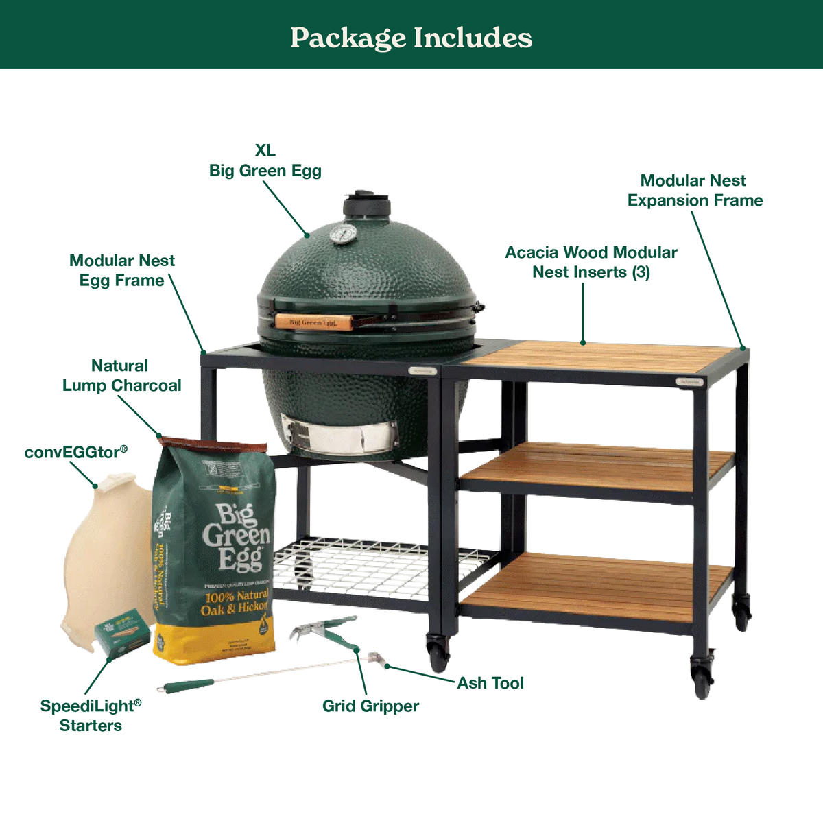 Big Green Egg XL Big Green Egg in Modular Nest with Expansion and 3 Acacia Inserts Package product view 1