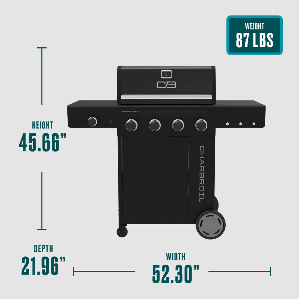 Char-Broil Performance Series™ 4-Burner Gas Grill with FlavorMax™ and Side Burner (Cabinet, Black) product view 10