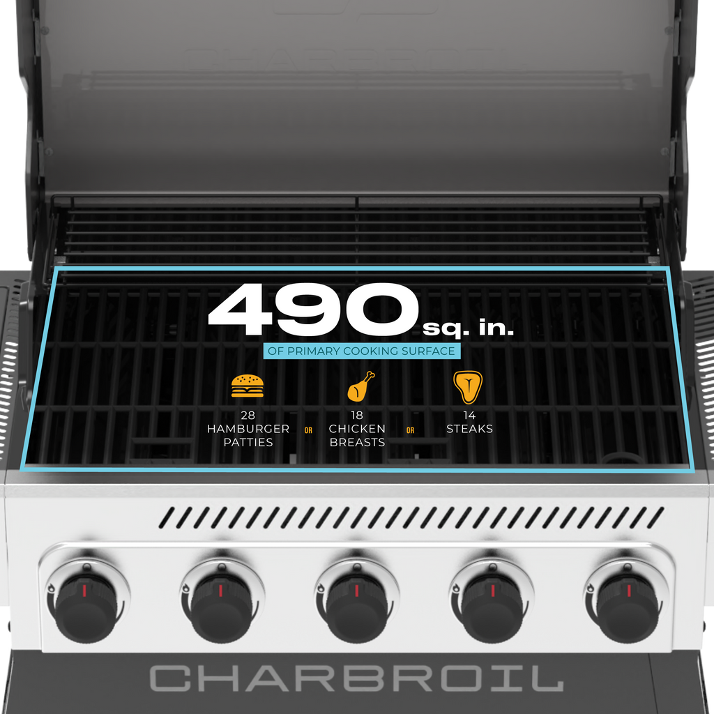 Char-Broil Performance Series™ FlavorMax™ 5 Burner Gas Grill Cart with Side Burner Gray Stainless product view 7