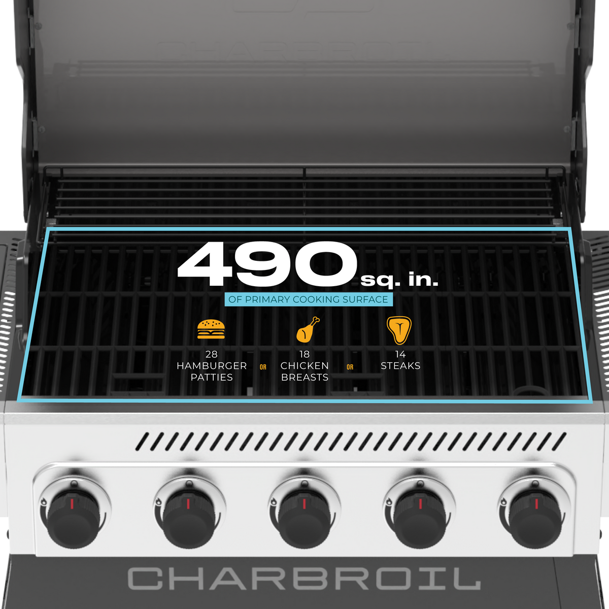 Char-Broil Performance Series™ FlavorMax™ 5 Burner Gas Grill Cart with Side Burner Gray Stainless product view 7