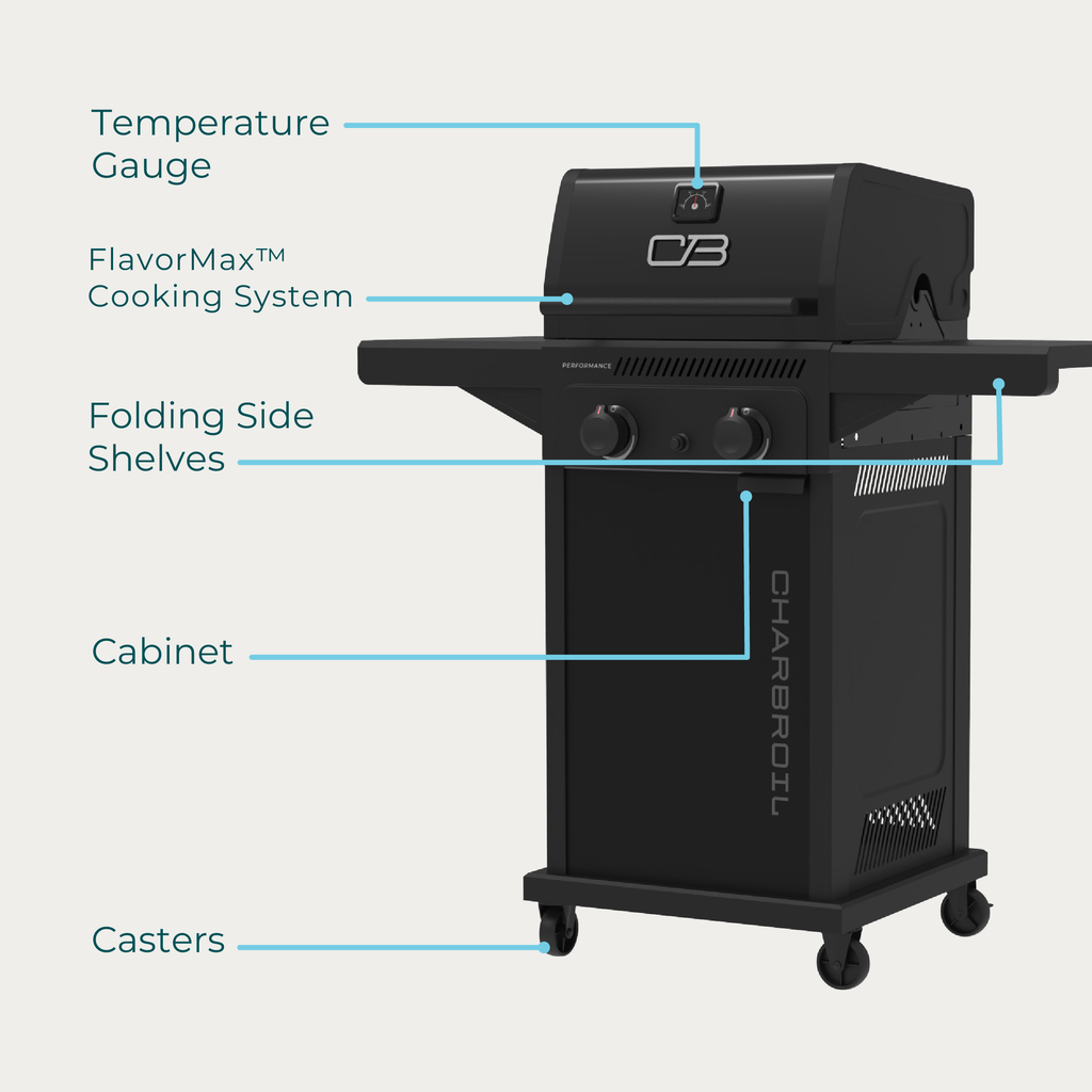 Char-Broil Performance Series™ FlavorMax™ 2 Burner Gas Grill Cabinet with Foldable Side Shelves Black product view 8