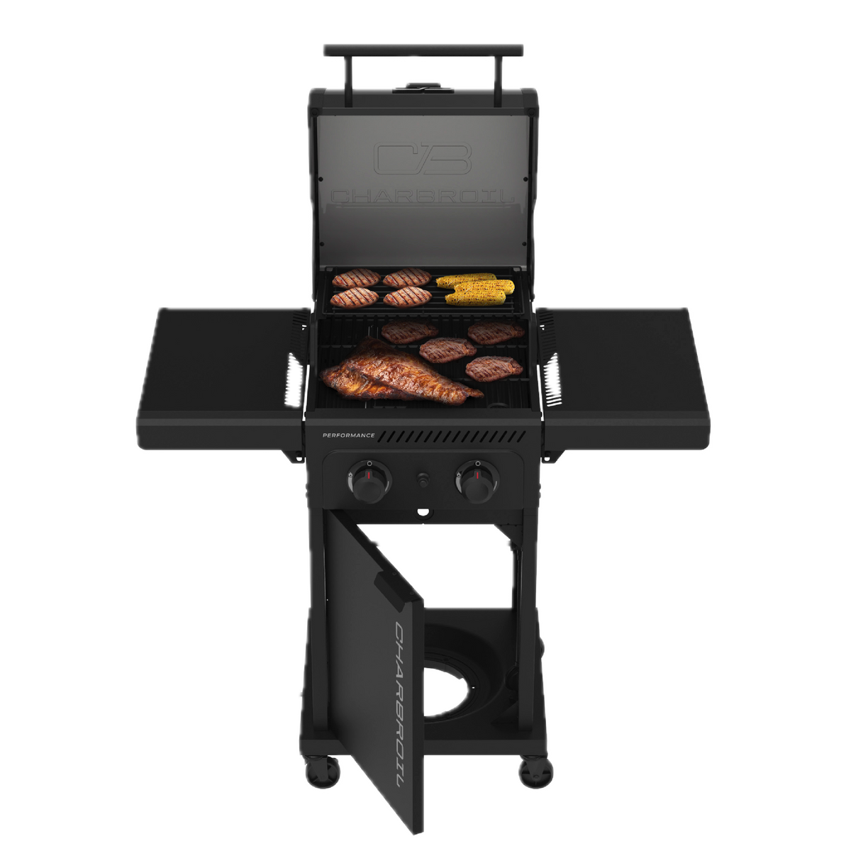 Char-Broil Performance Series™ FlavorMax™ 2 Burner Gas Grill Cabinet with Foldable Side Shelves Black product view 5