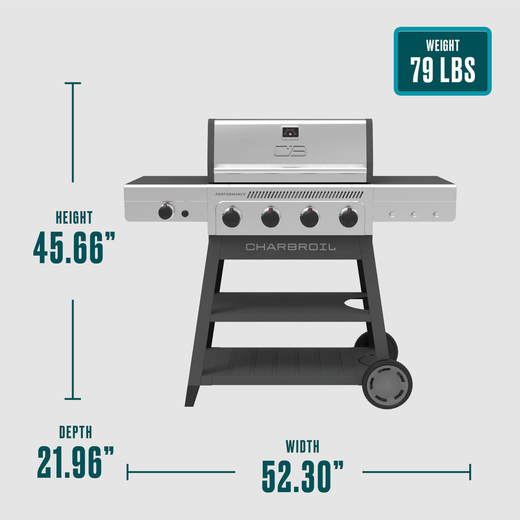 Char-Broil Performance Series™ 4-Burner Gas Grill with FlavorMax™ and Side Burner (Cart, Gray) product view 10