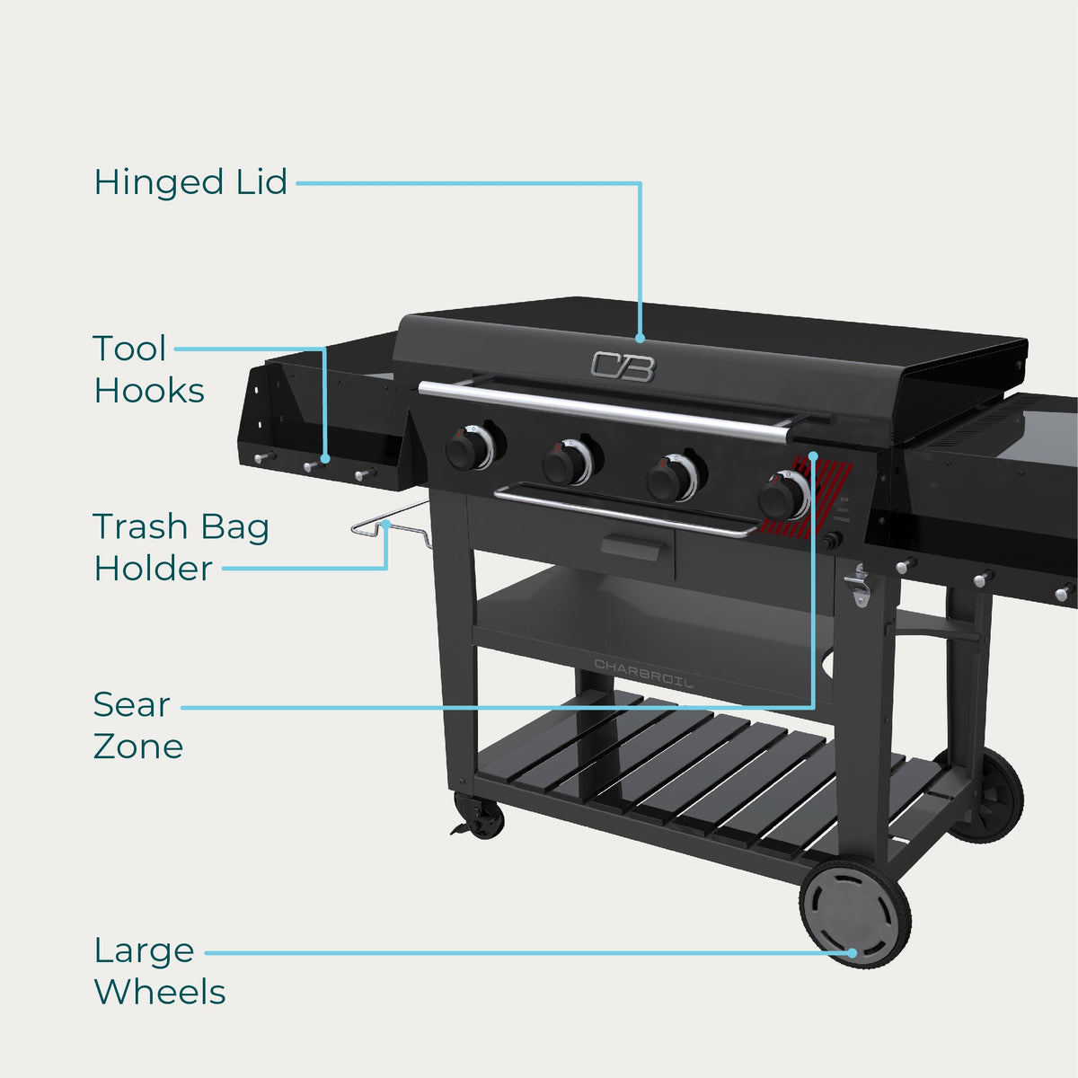 Char-Broil Charbroil® 36" Performance Series™ Deluxe Propane Gas Griddle with Cart 4 Burner Flat Top Grill, Black 463285924 product view 8