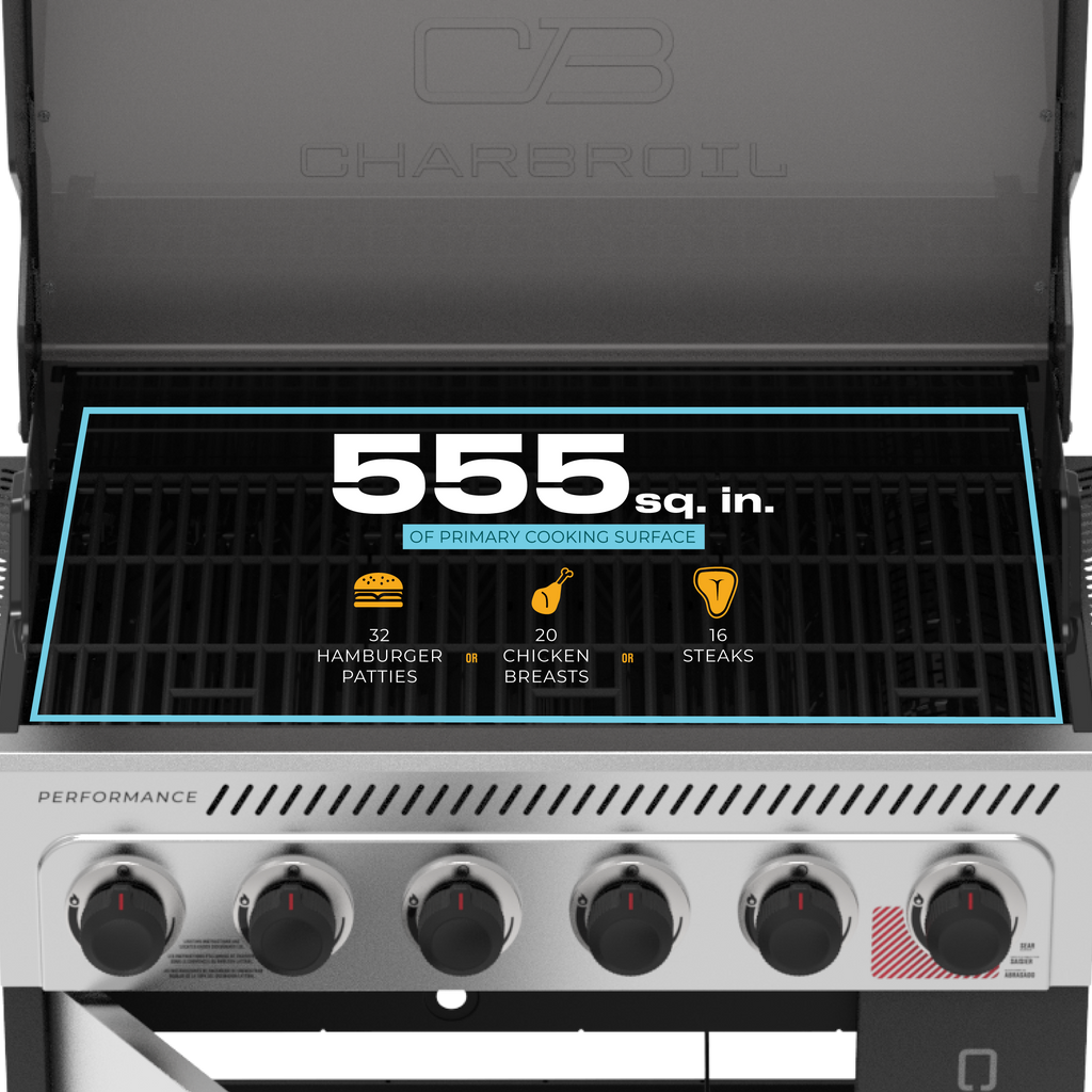 Char-Broil Performance Series™ FlavorMax™ 6 Burner Gas Grill Cabinet with Sear Burner and Side Burner Gray Stainless product view 9