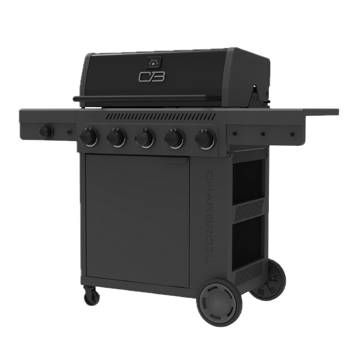 Char-Broil Performance Series™ FlavorMax™ 5 Burner Gas Grill Cabinet with Side Burner and 12" Griddle Black Gray product view 1