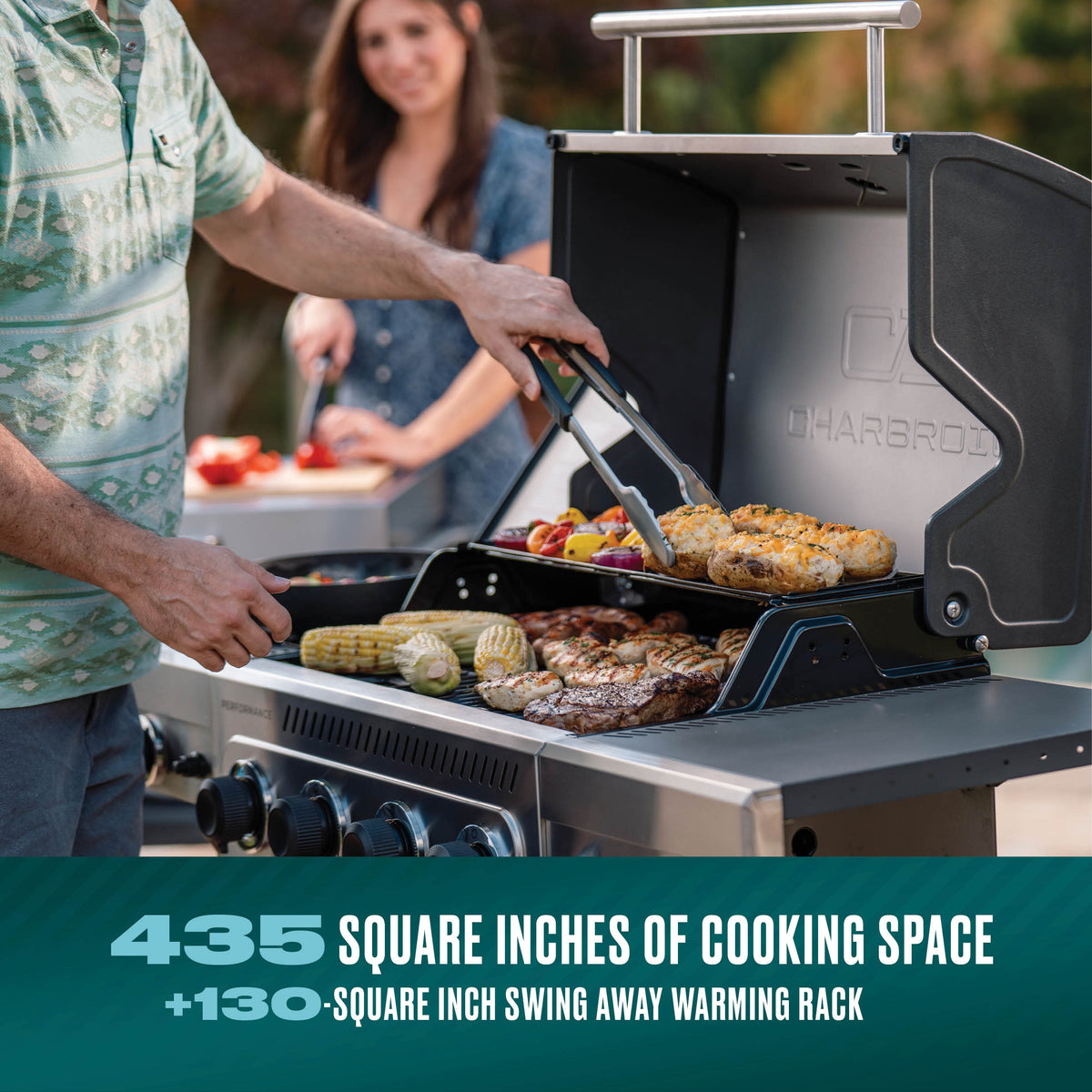 Char-Broil Performance Series™ 4-Burner Gas Grill with FlavorMax™ and Side Burner, (Sear Burner, Cabinet, Gray/Stainless Steel) product view 3