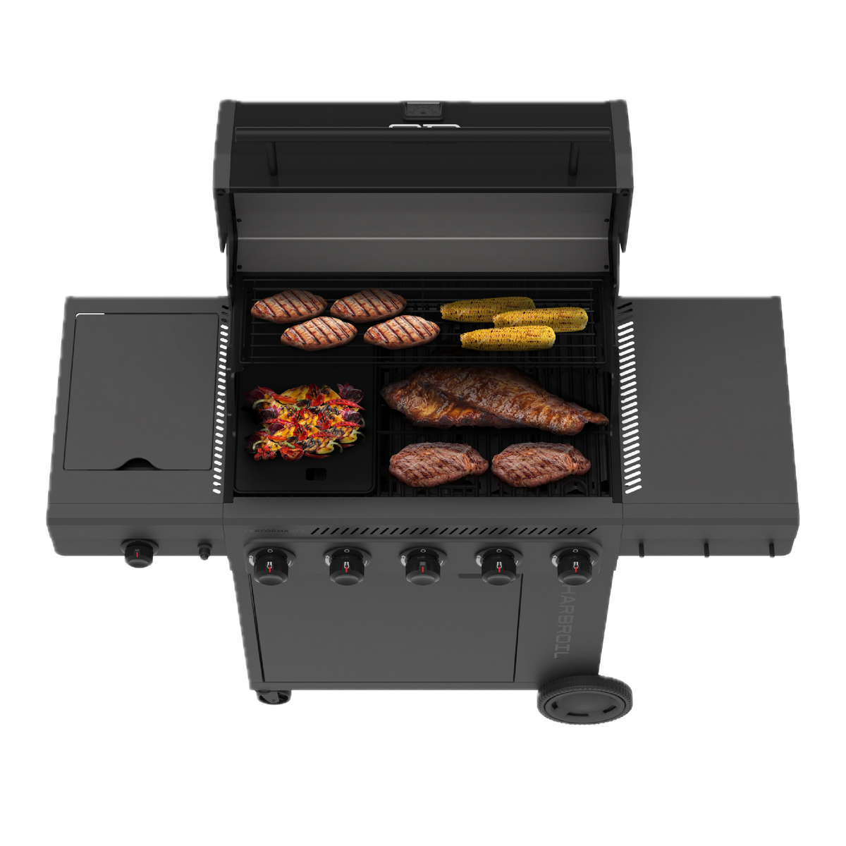 Char-Broil Performance Series™ FlavorMax™ 5 Burner Gas Grill Cabinet with Side Burner and 12" Griddle Black Gray product view 4