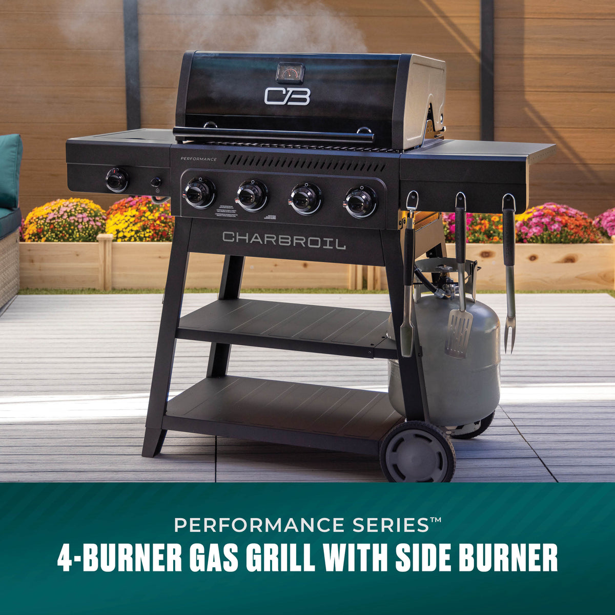 Char-Broil Performance Series™ FlavorMax™ 4 Burner Cart Gas Grill with Side Burner Blackout product view 1