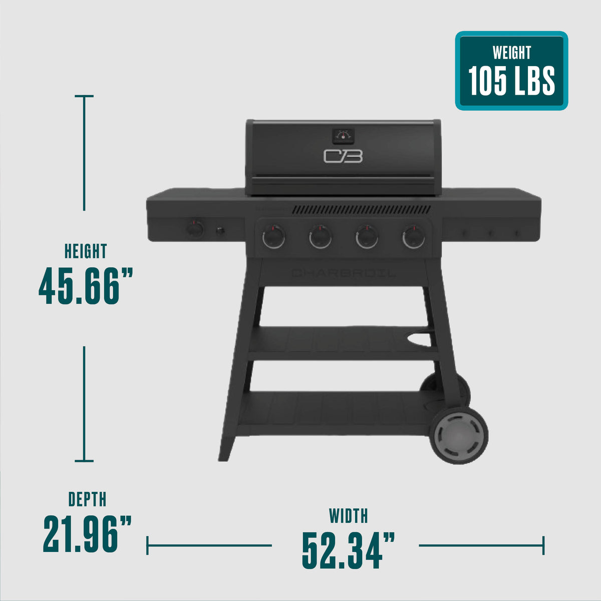 Char-Broil Performance Series™ 4-Burner Gas Grill with FlavorMax™ and Side Burner (Cart, Black/Gray) product view 10