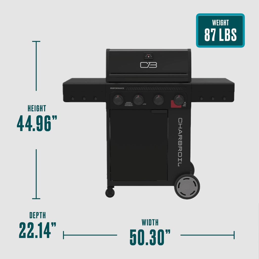 Char-Broil Performance Series™ 4-Burner Gas Grill with FlavorMax™ and Sear Burner  (Cabinet, Blackout) product view 10