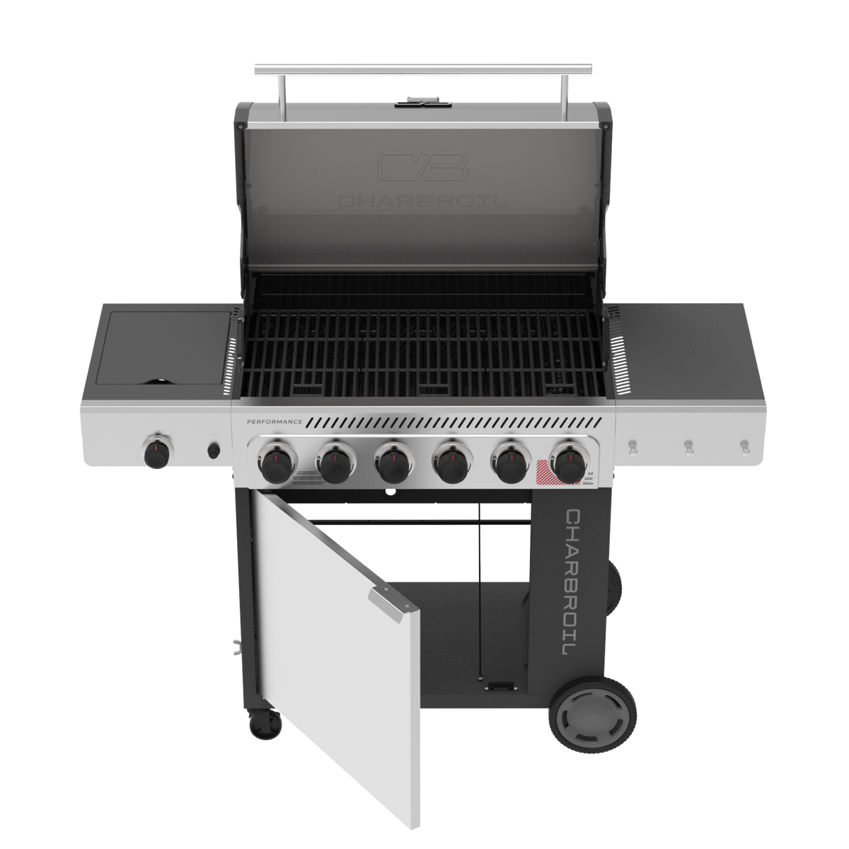 Char-Broil Performance Series™ FlavorMax™ 6 Burner Gas Grill Cabinet with Sear Burner and Side Burner Gray Stainless product view 4