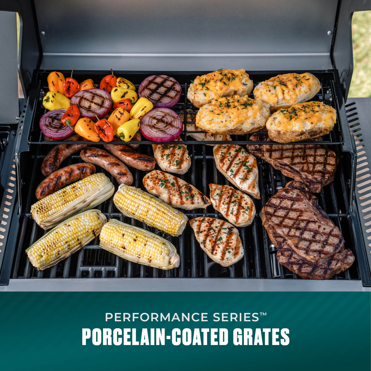 Char-Broil Performance Series™ 4-Burner Gas Grill with FlavorMax™ and Side Burner, (Sear Burner, Cabinet, Gray/Stainless Steel) product view 6