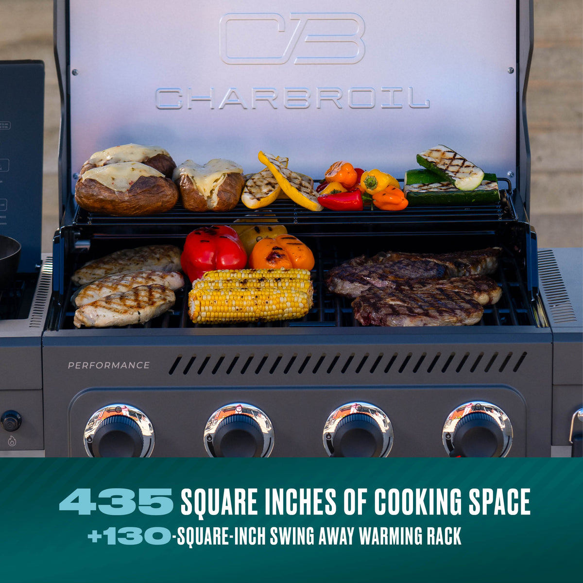 Char-Broil Performance Series™ 4-Burner Gas Grill with FlavorMax™ and Side Burner (Cabinet, Gray & Black) product view 3