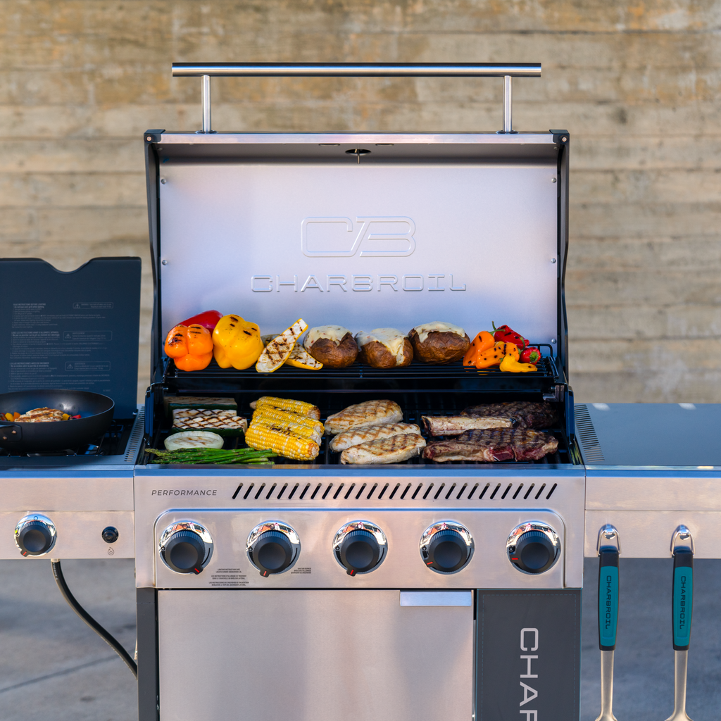 Char-Broil Performance Series™ FlavorMax™ 5 Burner Gas Grill Cabinet with Side Burner Gray Stainless product view 24