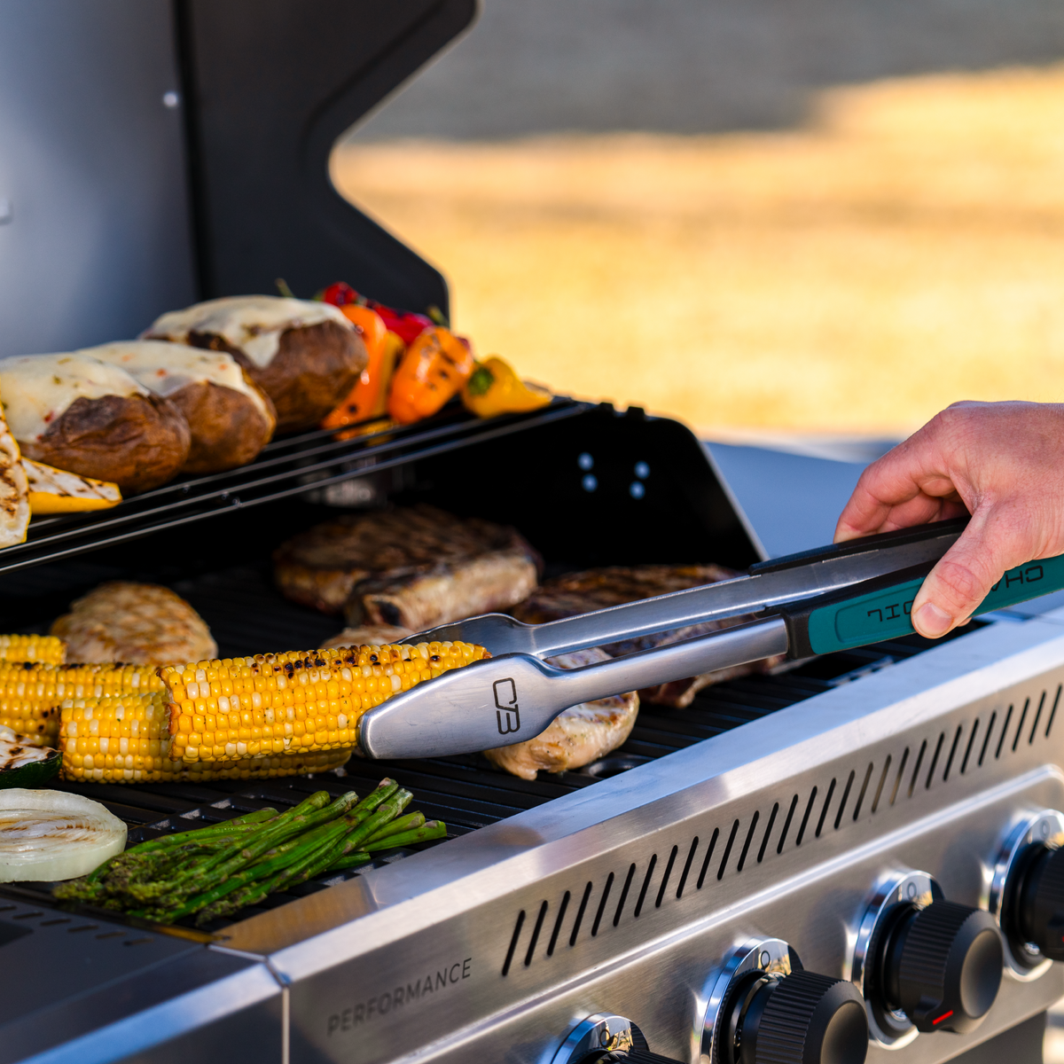 Char-Broil Performance Series™ FlavorMax™ 5 Burner Gas Grill Cabinet with Side Burner Gray Stainless product view 23