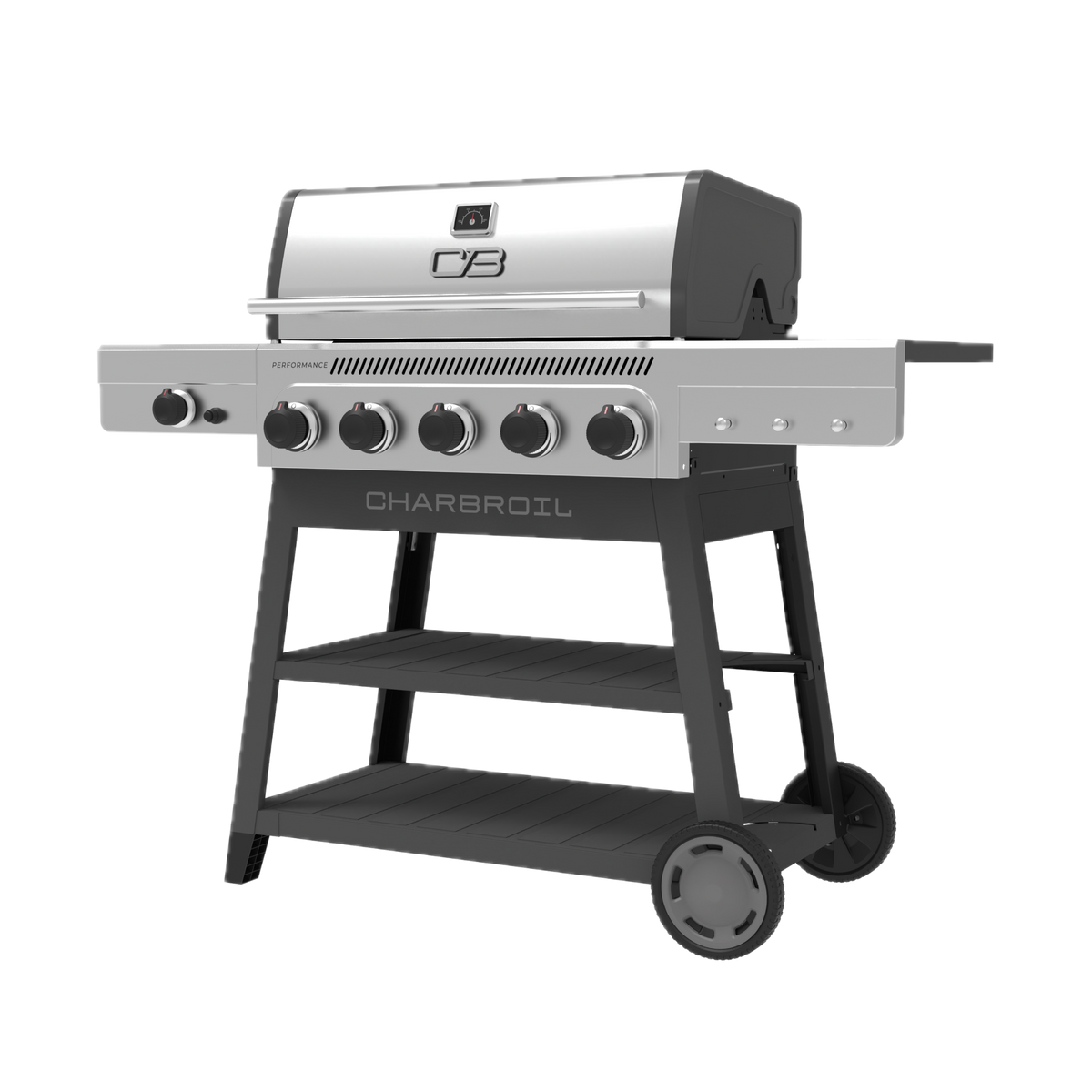 Char-Broil Performance Series™ FlavorMax™ 5 Burner Gas Grill Cart with Side Burner Gray Stainless product view 2