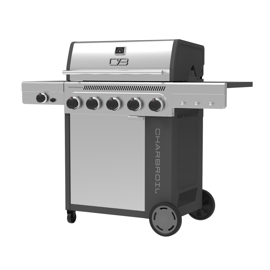 Char-Broil Performance Series™ FlavorMax™ 5 Burner Gas Grill Cabinet with Side Burner Gray Stainless product view 1