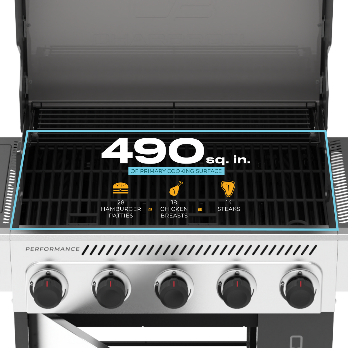 Char-Broil Performance Series™ FlavorMax™ 5 Burner Gas Grill Cabinet with Side Burner Gray Stainless product view 20