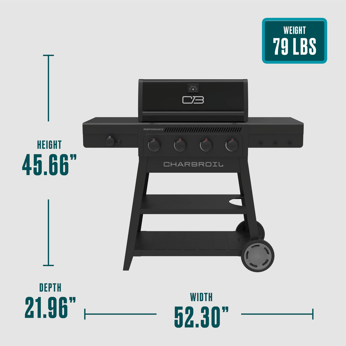 Char-Broil Performance Series™ FlavorMax™ 4 Burner Cart Gas Grill with Side Burner Blackout product view 10