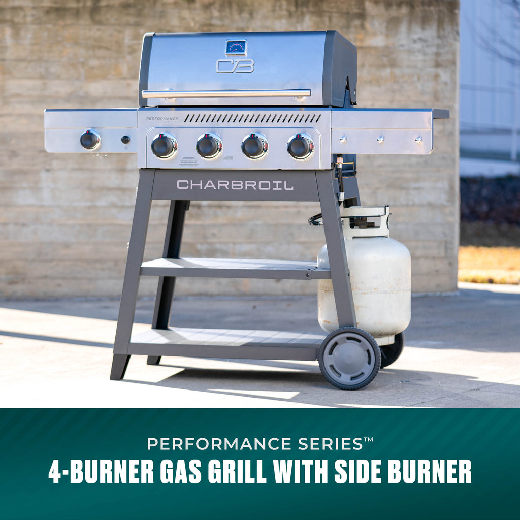 Char-Broil Performance Series™ 4-Burner Gas Grill with FlavorMax™ and Side Burner (Cart, Gray) product view 1