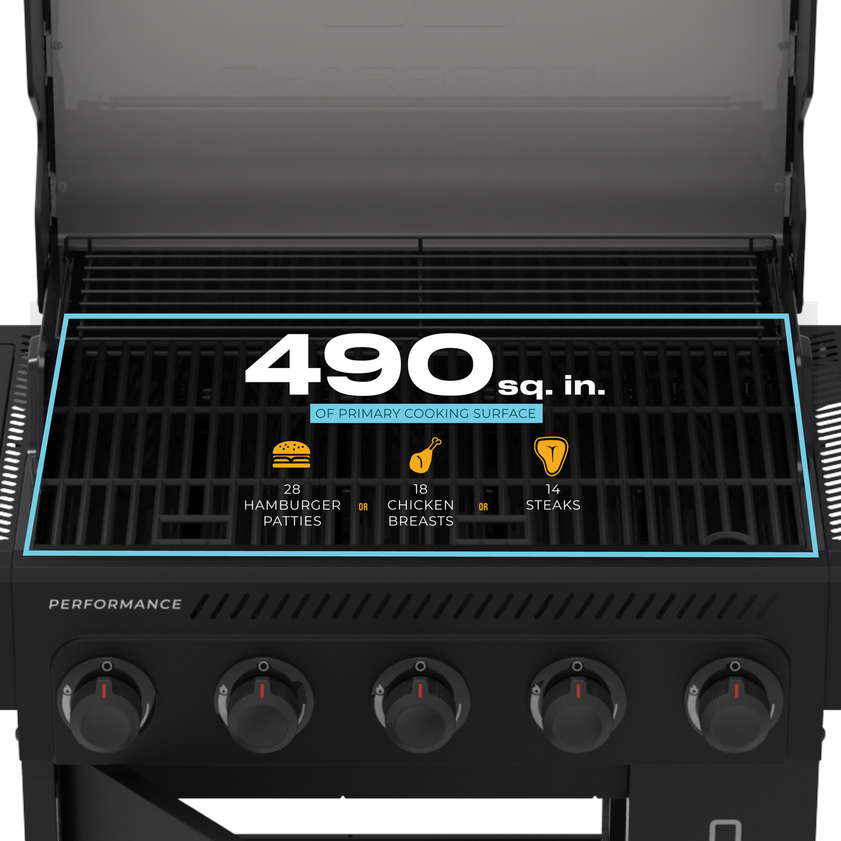 Char-Broil Performance Series™ FlavorMax™ 5 Burner Gas Grill Cabinet with Side Burner Blackout product view 8