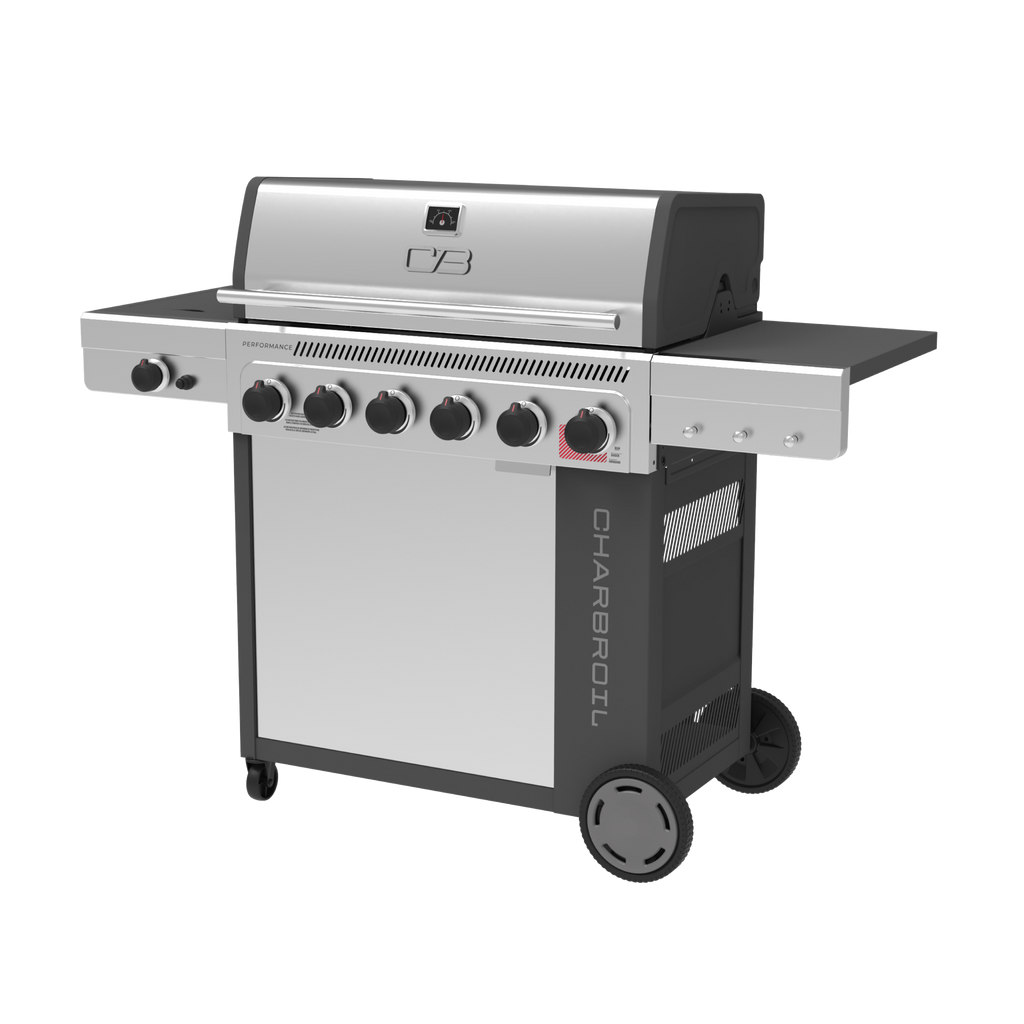 Char-Broil Performance Series™ FlavorMax™ 6 Burner Gas Grill Cabinet with Sear Burner and Side Burner Gray Stainless product view 1