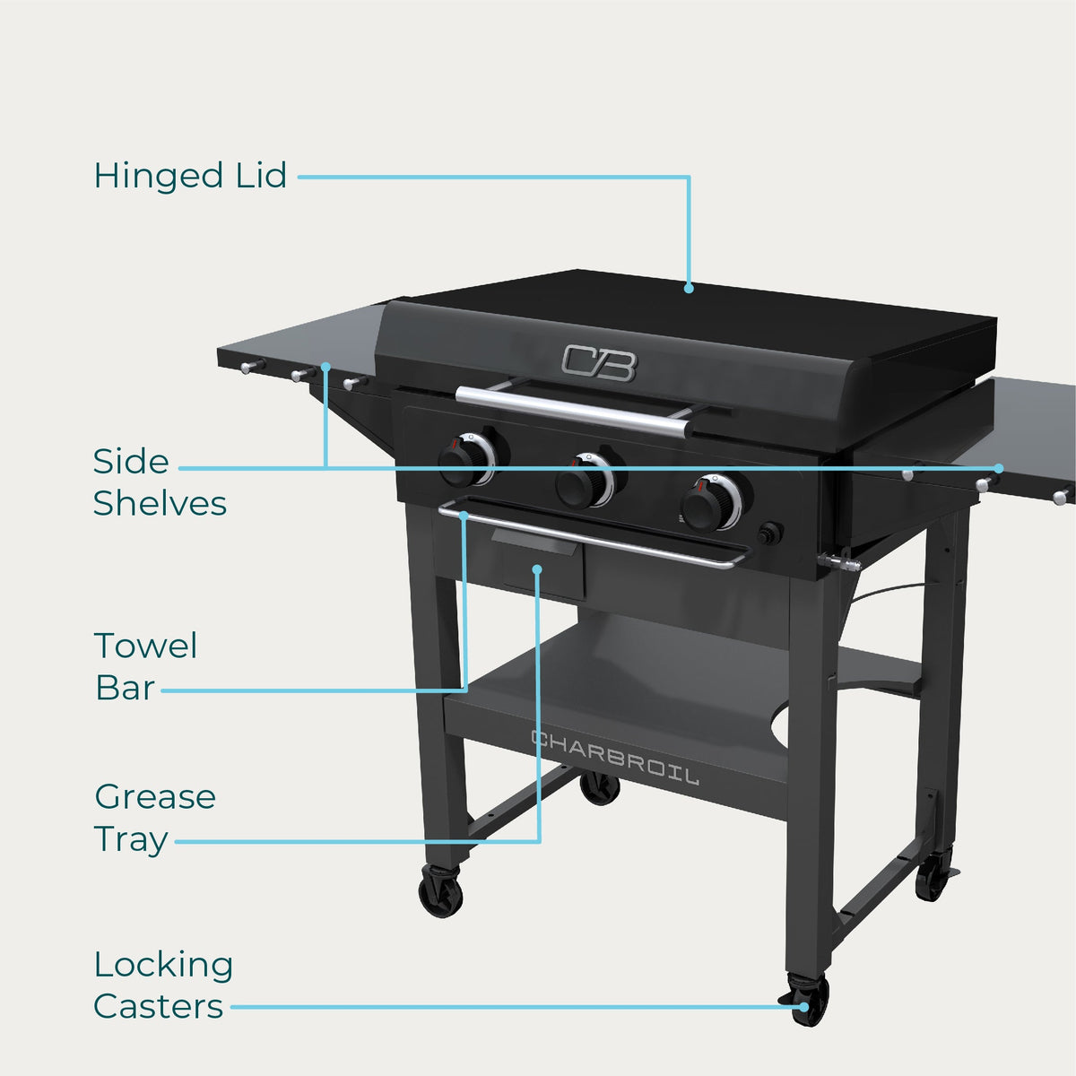 Char-Broil Charbroil® 28" XL Performance Series™ Propane Gas Griddle with Cart 3 Burner Flat Top Grill, Black 463258924 product view 1