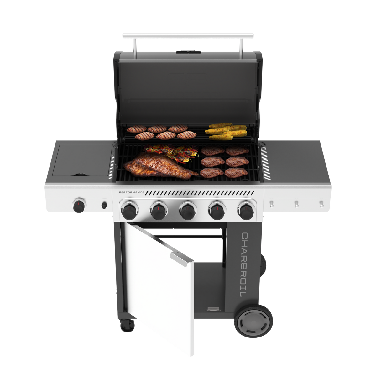 Char-Broil Performance Series™ FlavorMax™ 5 Burner Gas Grill Cabinet with Side Burner Gray Stainless product view 4