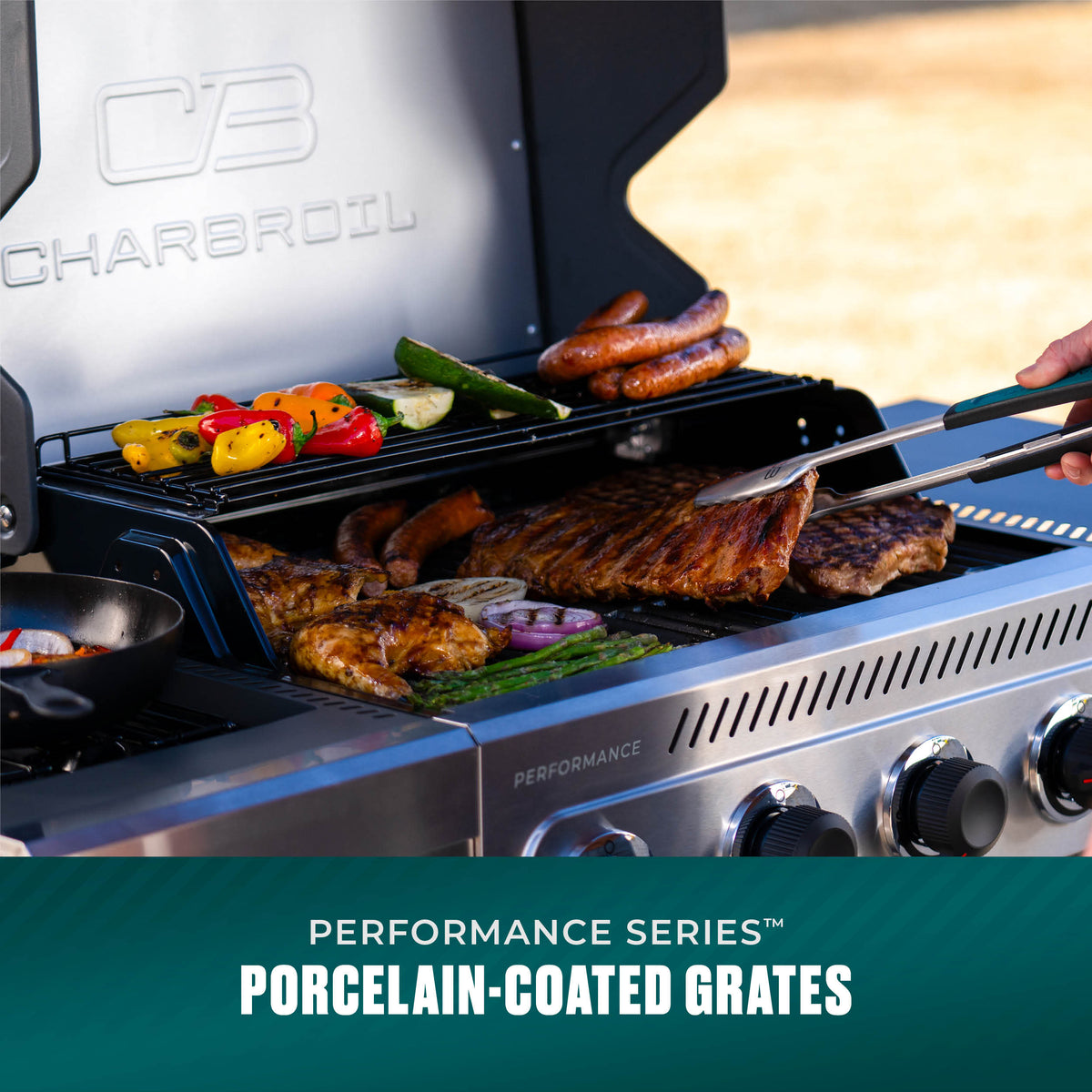 Char-Broil Performance Series™ 4-Burner Gas Grill with FlavorMax™ and Side Burner (Cart, Gray) product view 6