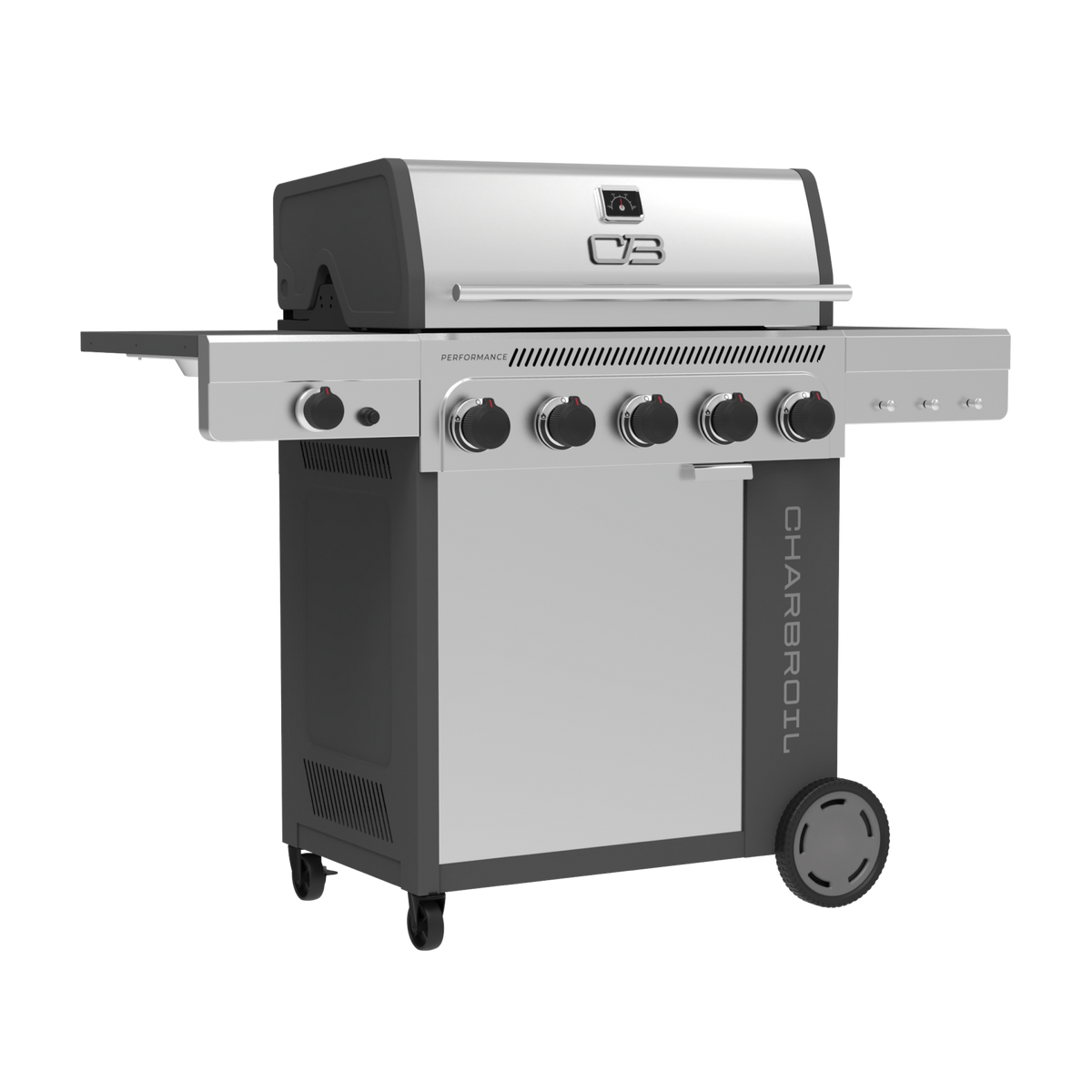 Char-Broil Performance Series™ FlavorMax™ 5 Burner Gas Grill Cabinet with Side Burner Gray Stainless product view 2