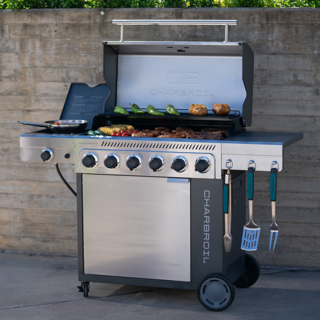 Char-Broil Performance Series™ FlavorMax™ 6 Burner Gas Grill Cabinet with Sear Burner and Side Burner Gray Stainless product view 5