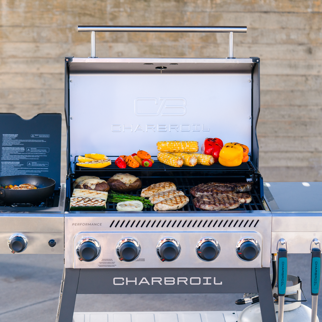 Char-Broil Performance Series™ FlavorMax™ 5 Burner Gas Grill Cart with Side Burner Gray Stainless product view 12