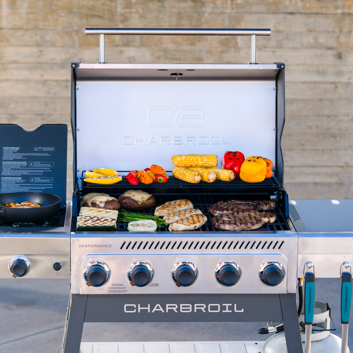 Char-Broil Performance Series™ FlavorMax™ 5 Burner Gas Grill Cart with Side Burner Gray Stainless product view 12