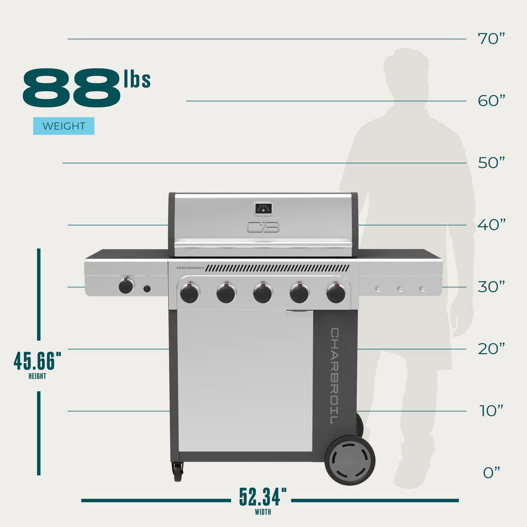 Char-Broil Performance Series™ FlavorMax™ 5 Burner Gas Grill Cabinet with Side Burner Gray Stainless product view 19