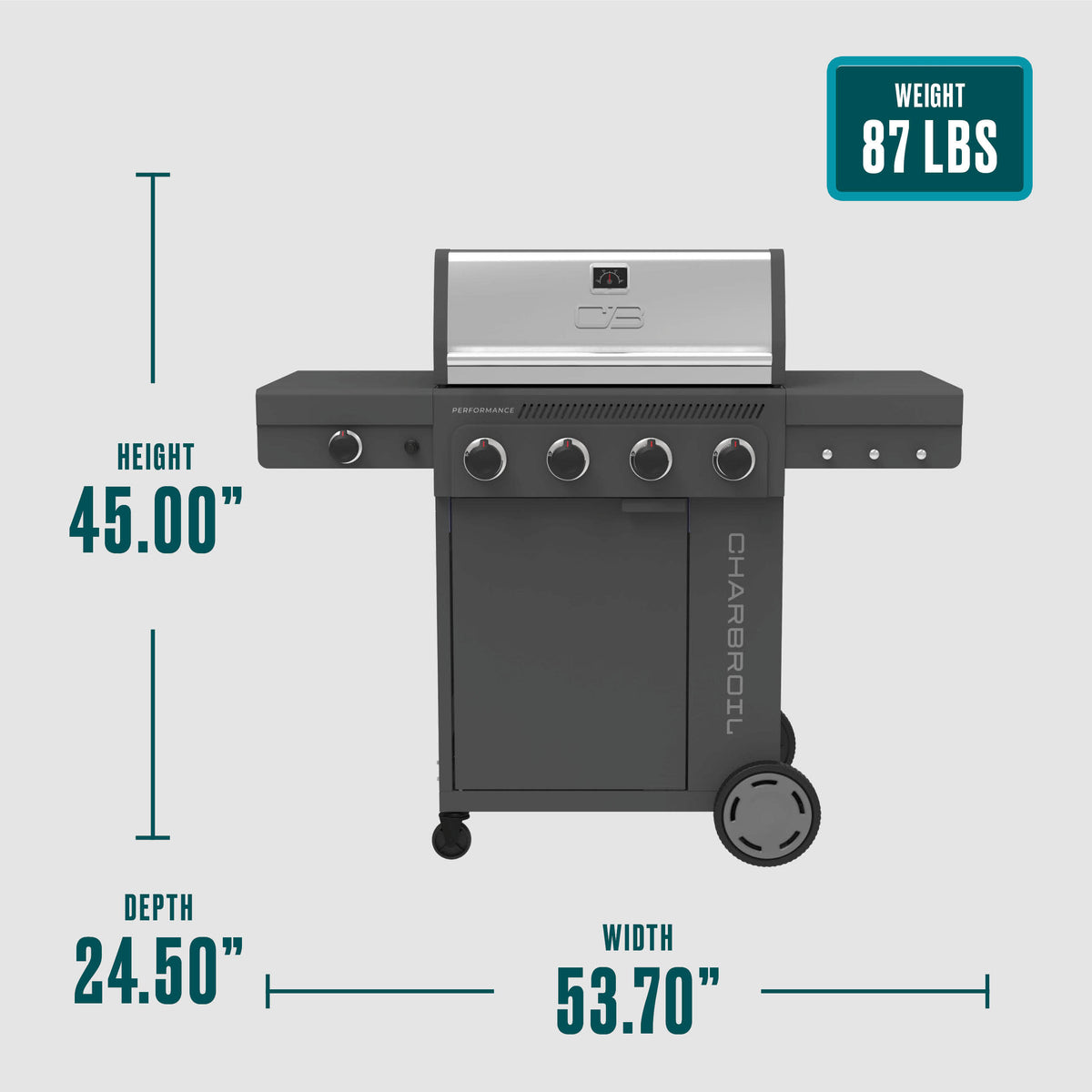Char-Broil Performance Series™ 4-Burner Gas Grill with FlavorMax™ and Side Burner (Cabinet, Gray & Black) product view 10