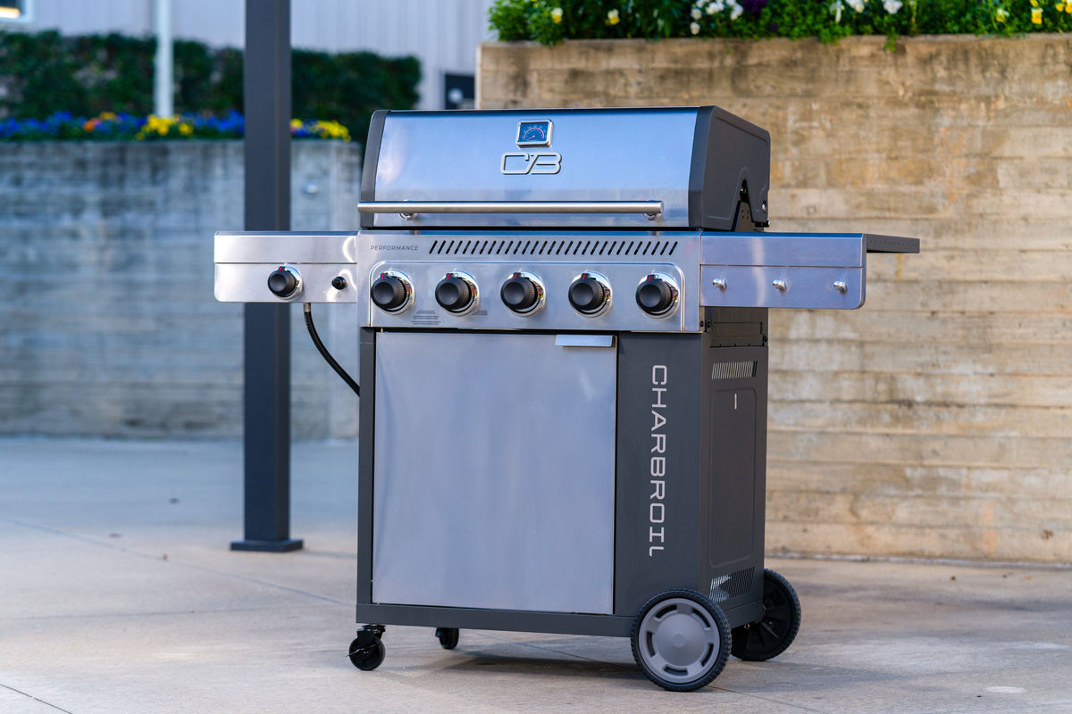 Char-Broil Performance Series™ FlavorMax™ 5 Burner Gas Grill Cabinet with Side Burner Gray Stainless product view 12