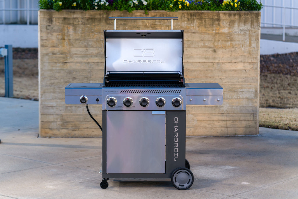 Char-Broil Performance Series™ FlavorMax™ 5 Burner Gas Grill Cabinet with Side Burner Gray Stainless product view 6