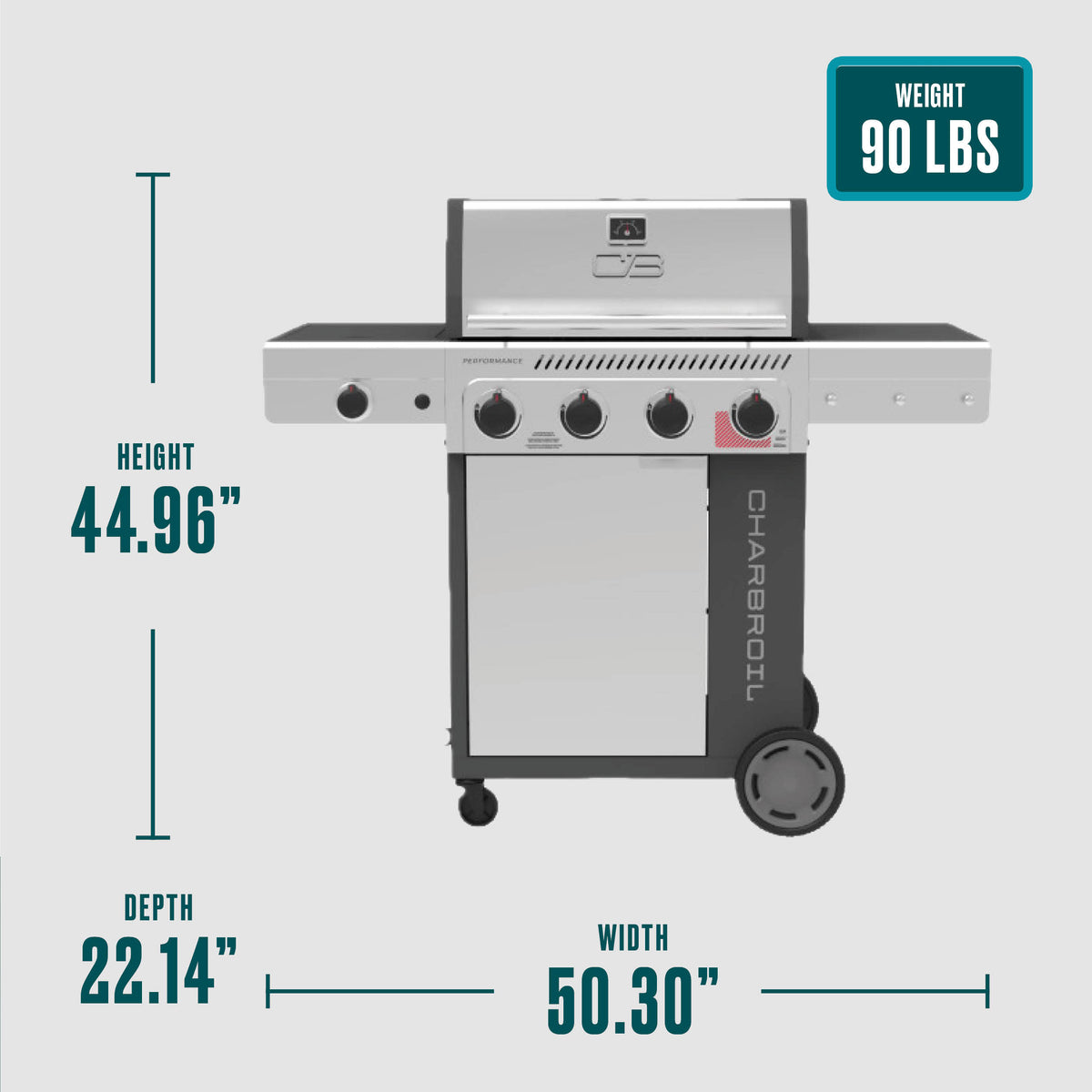 Char-Broil Performance Series™ 4-Burner Gas Grill with FlavorMax™ and Side Burner, (Sear Burner, Cabinet, Gray/Stainless Steel) product view 11