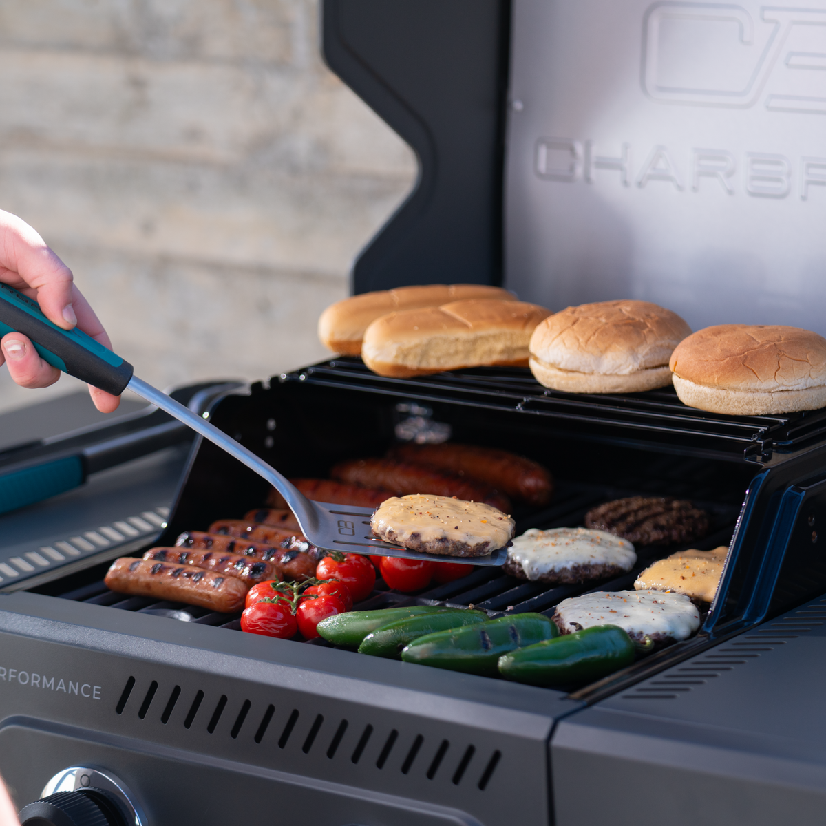 Char-Broil Performance Series™ FlavorMax™ 2 Burner Gas Grill Cabinet with Foldable Side Shelves Gray Stainless product view 9