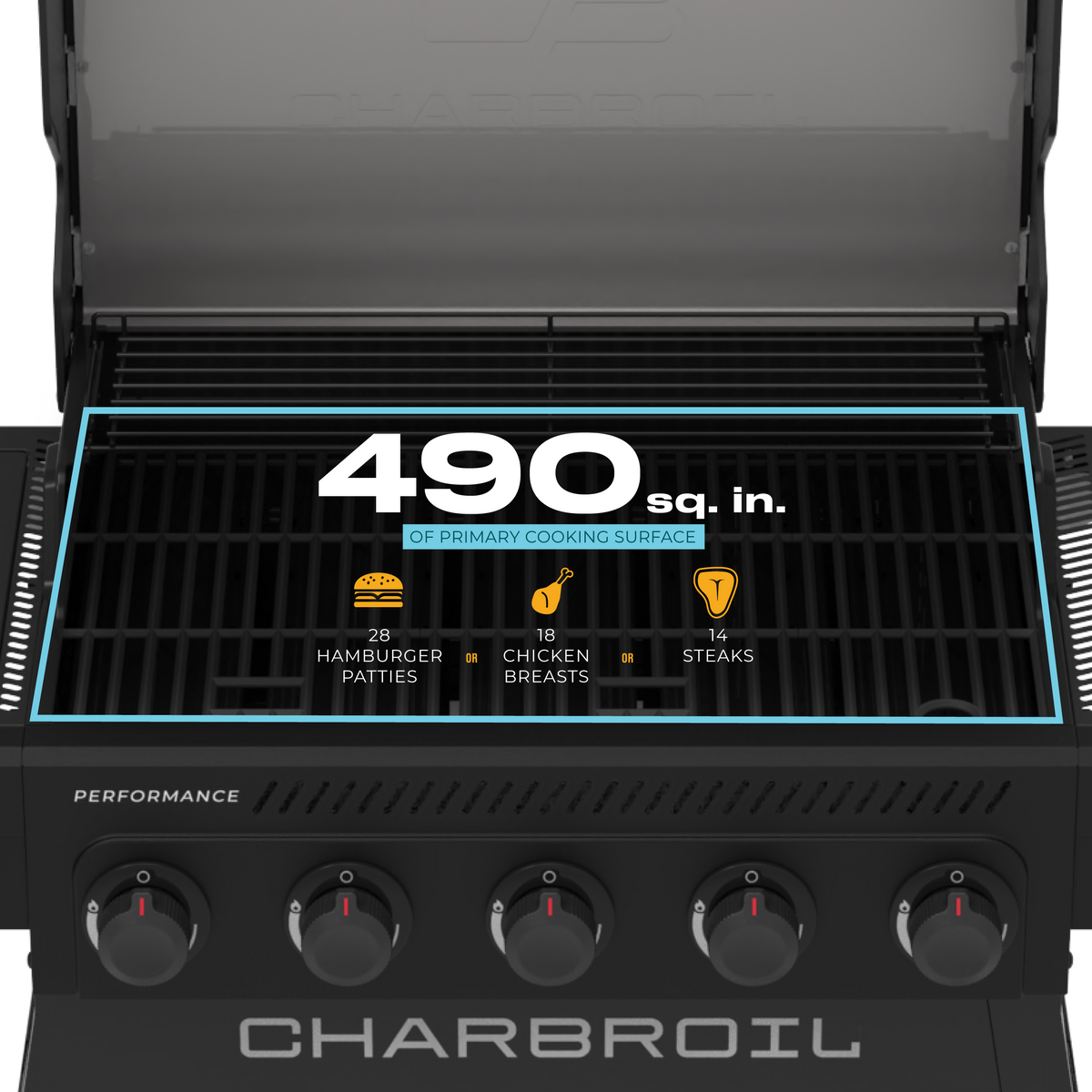 Char-Broil Performance Series™ FlavorMax™ 5 Burner Gas Grill Cart with Side Burner Blackout product view 8