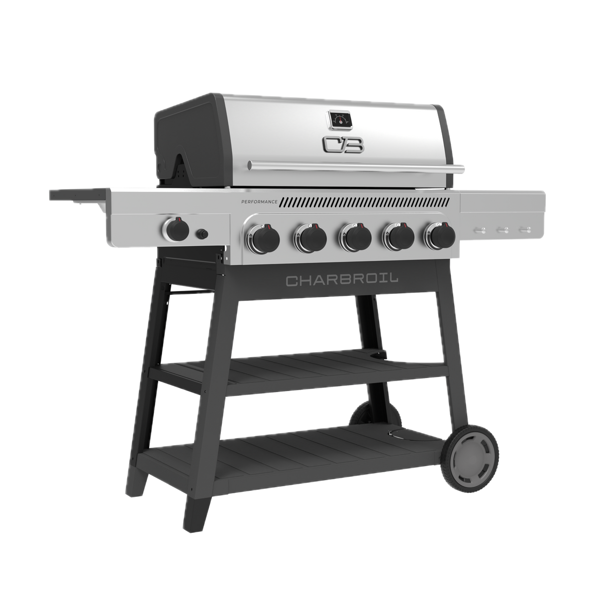 Char-Broil Performance Series™ FlavorMax™ 5 Burner Gas Grill Cart with Side Burner Gray Stainless product view 1
