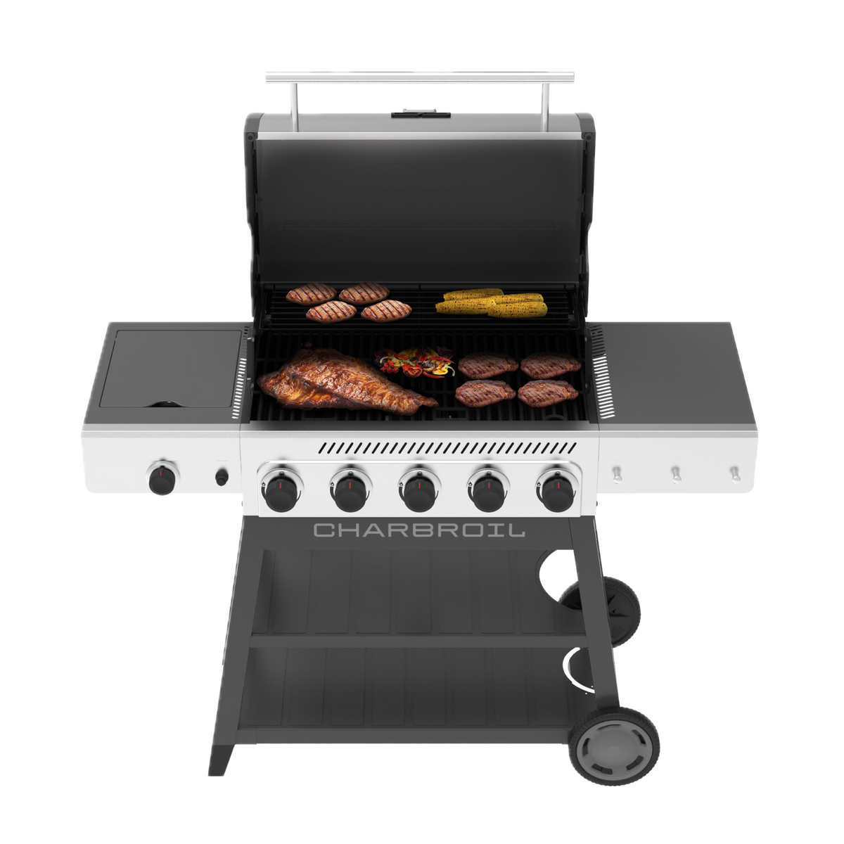 Char-Broil Performance Series™ FlavorMax™ 5 Burner Gas Grill Cart with Side Burner Gray Stainless product view 5