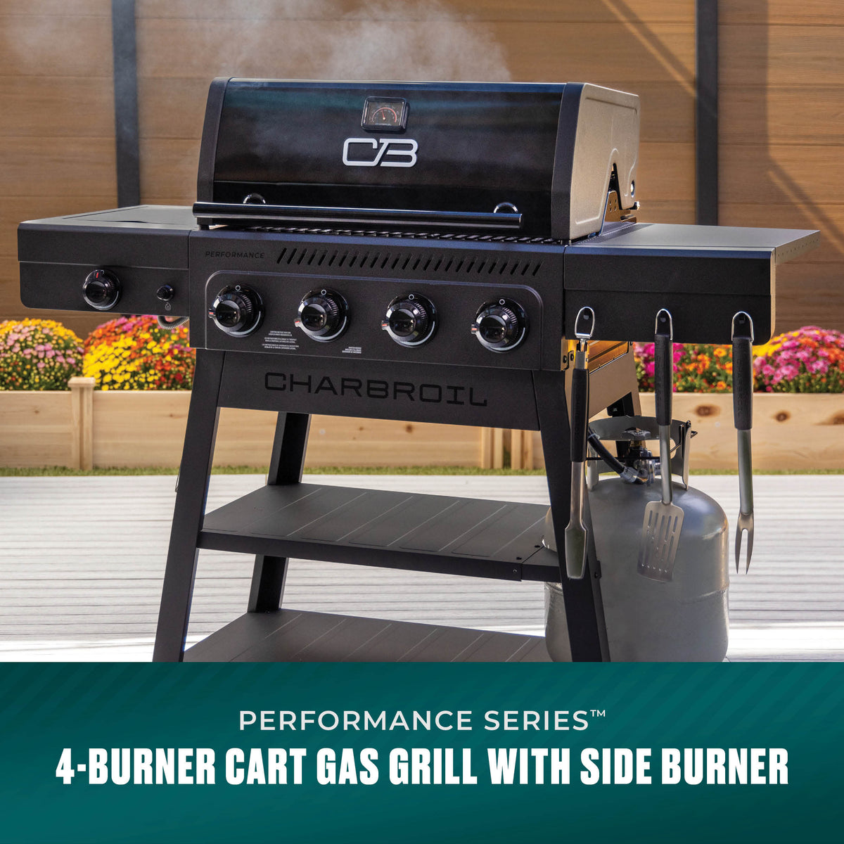 Char-Broil Performance Series™ 4-Burner Gas Grill with FlavorMax™ and Side Burner (Cart, Black/Gray) product view 1