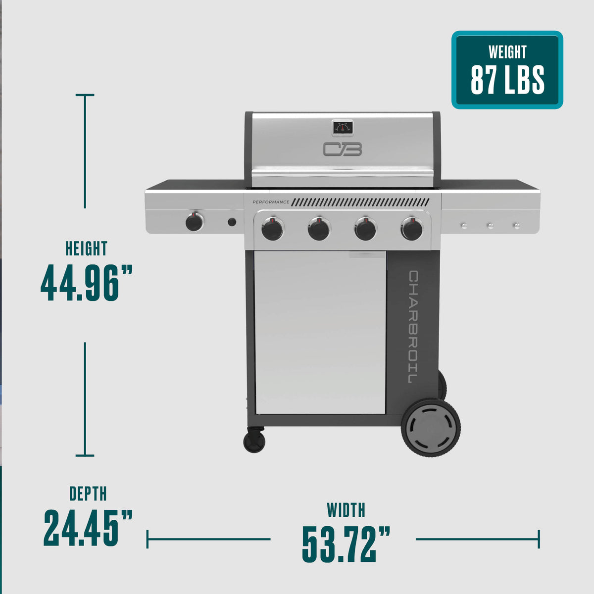 Char-Broil Performance Series™ 4-Burner Gas Grill with FlavorMax™ and Side Burner (Cabinet, Gray) product view 10