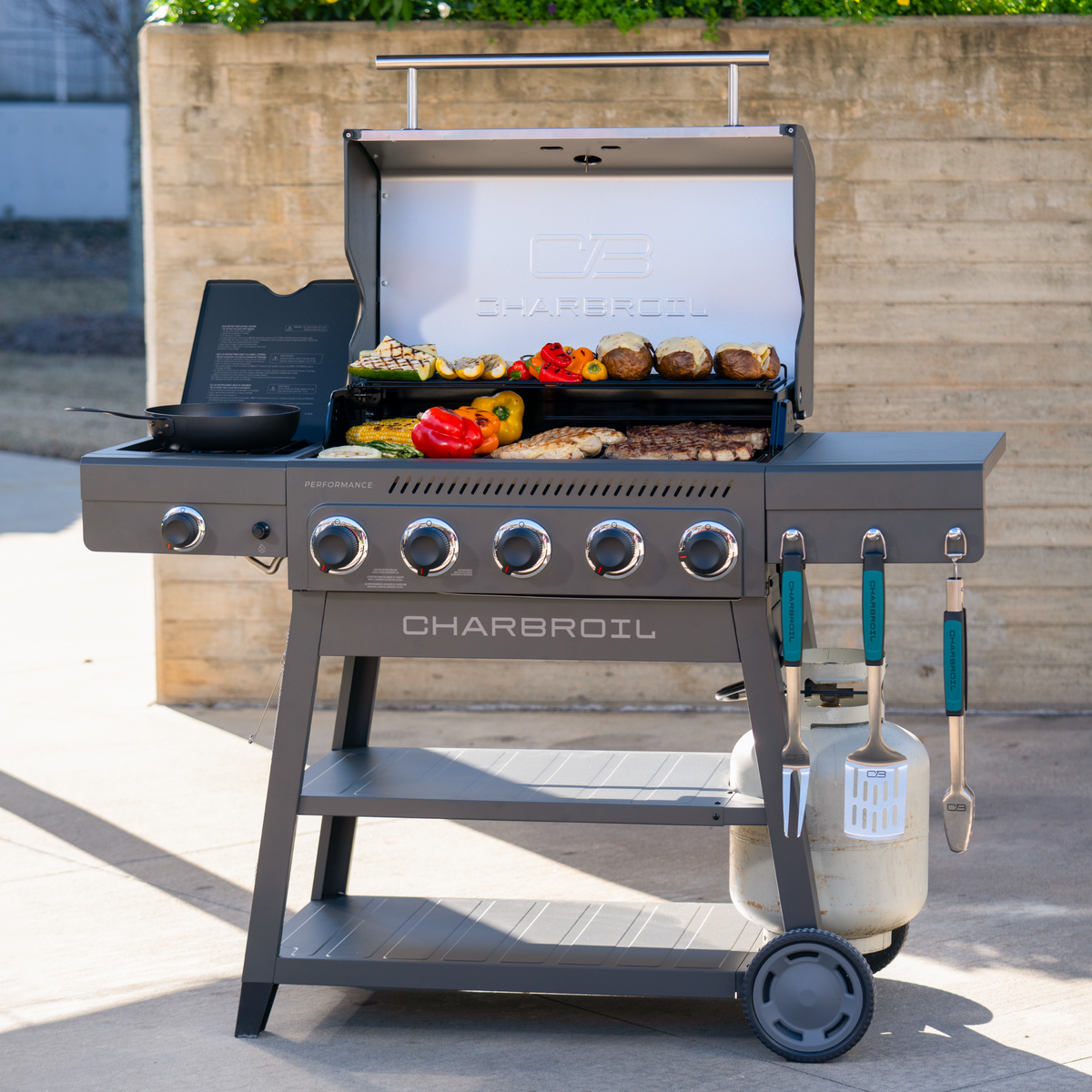 Char-Broil Performance Series™ FlavorMax™ 5 Burner Gas Grill Cart with Side Burner Gray product view 12