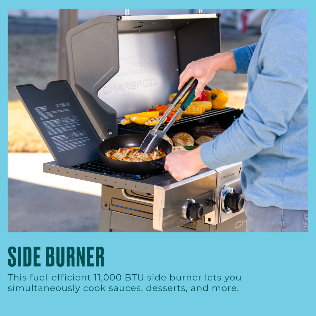 Char-Broil Performance Series™ FlavorMax™ 5 Burner Gas Grill Cart with Side Burner Gray Stainless product view 10