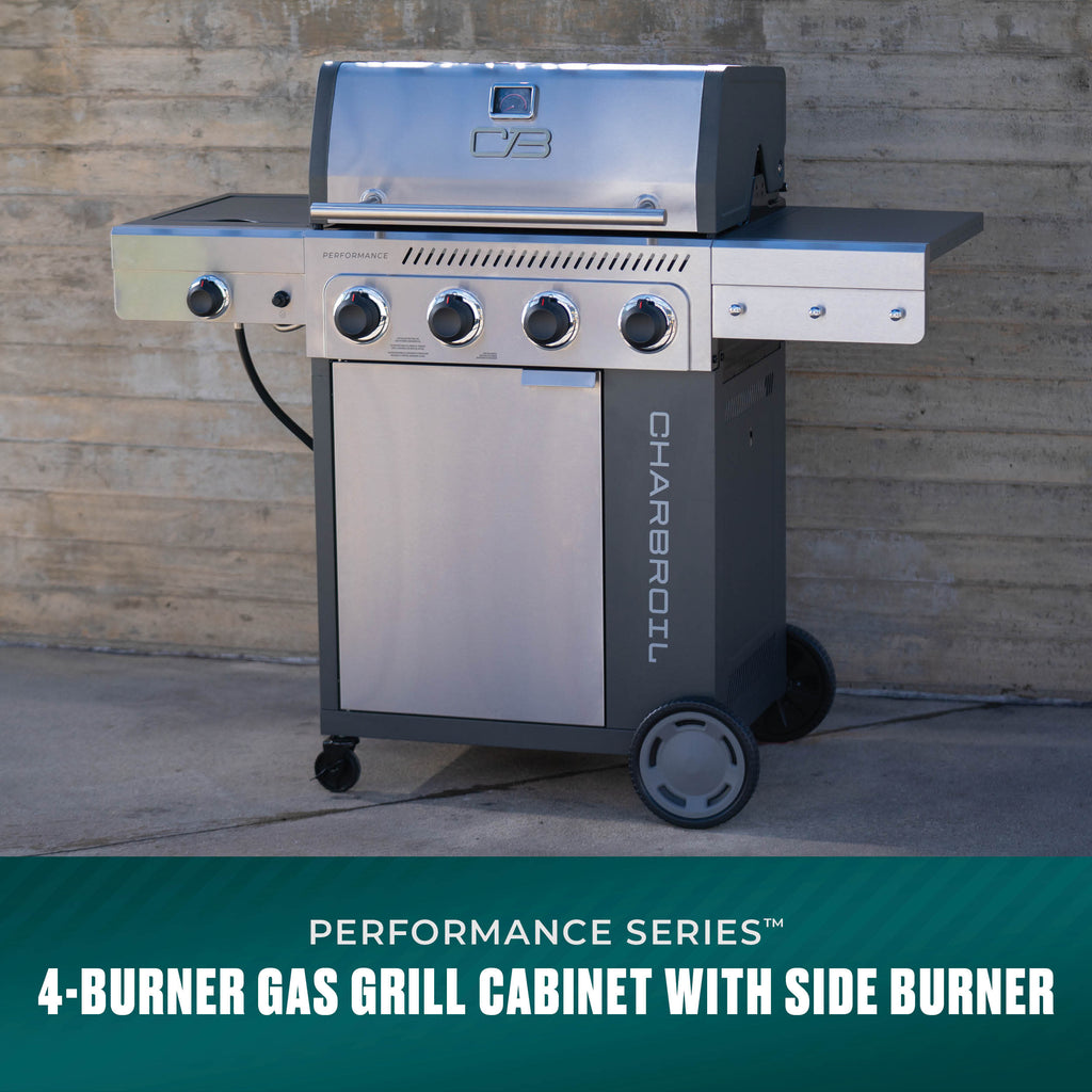 Char-Broil Performance Series™ 4-Burner Gas Grill with FlavorMax™ and Side Burner (Cabinet, Gray) product view 1